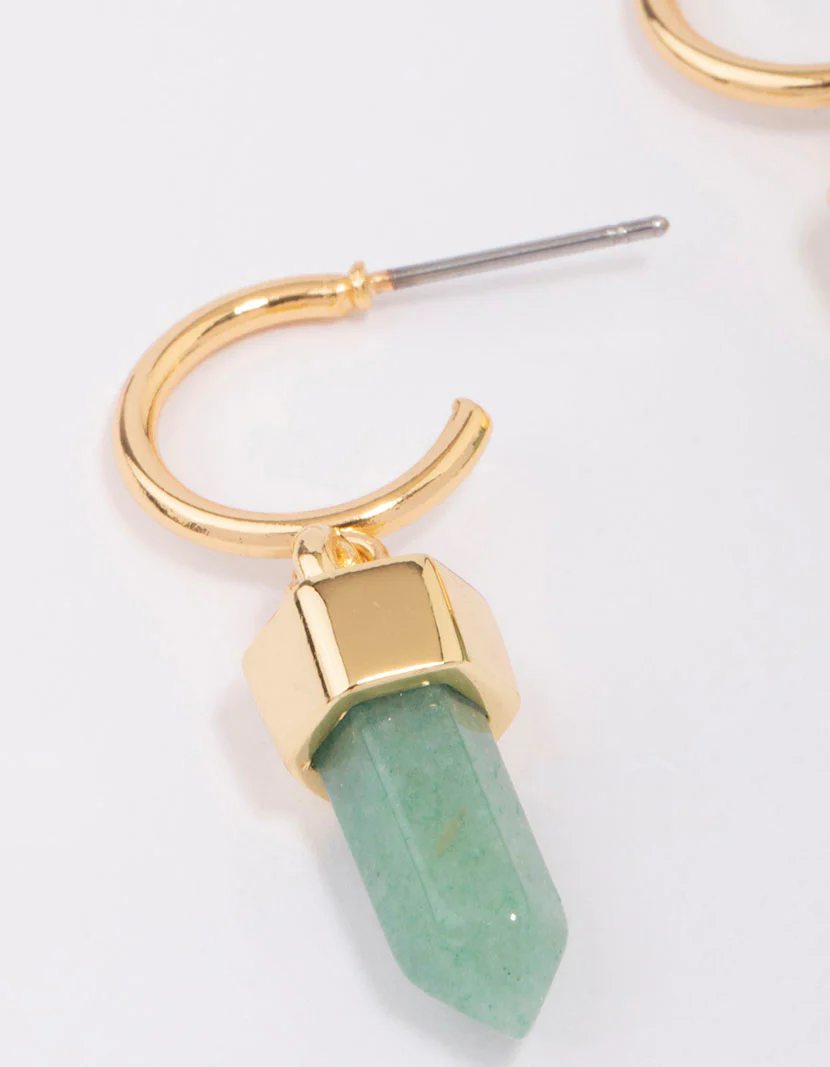 Gold Plated Semi-Precious Green Aventurine Drop Earrings - Image 2