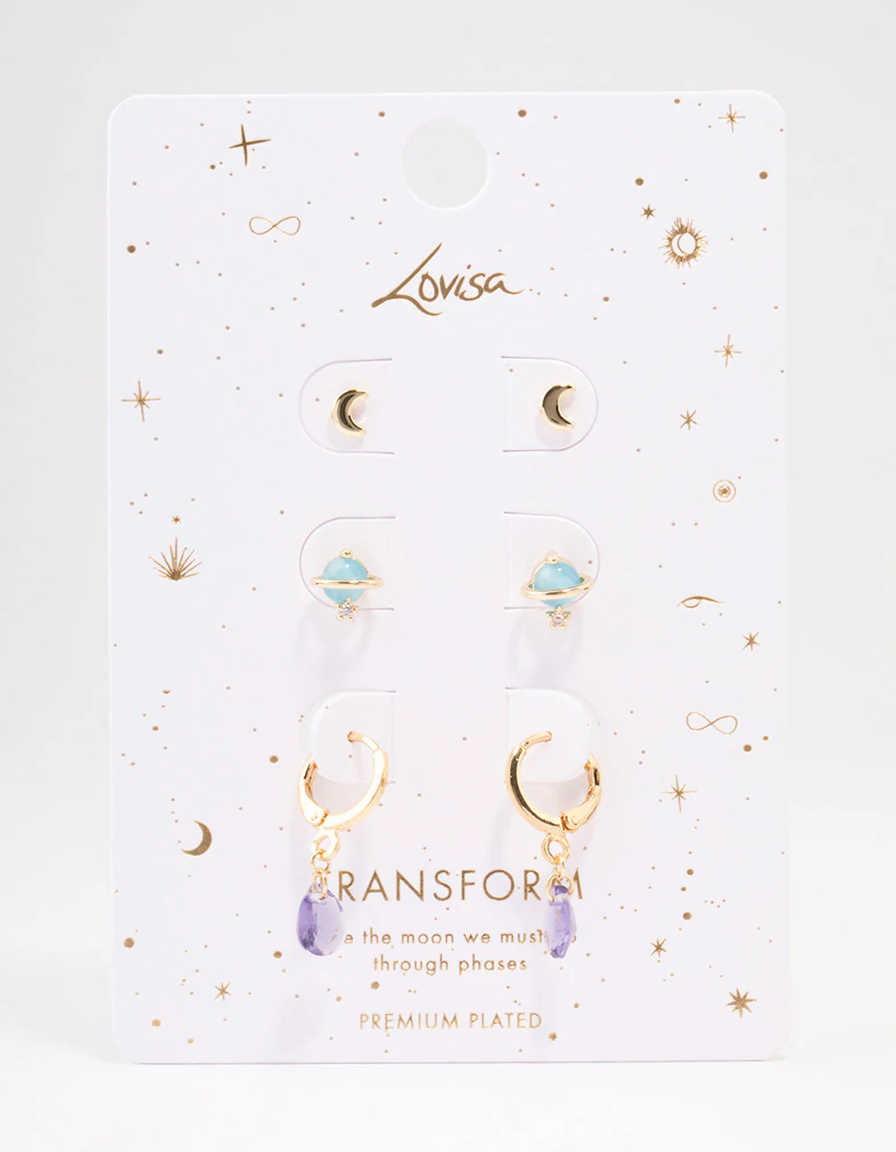 Gold Plated Semi-Precious Planet Earring 3-Pack - Image 2