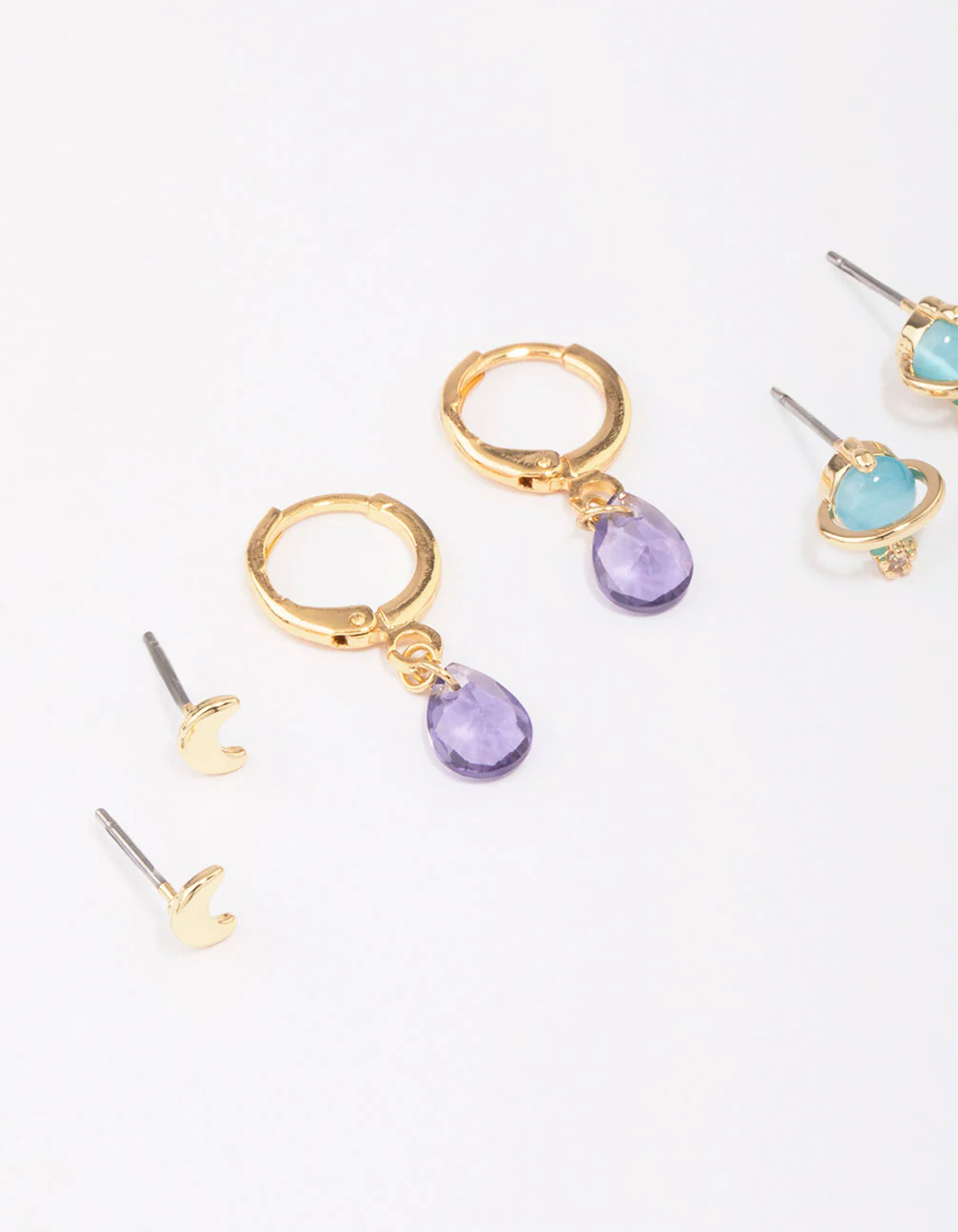 Gold Plated Semi-Precious Planet Earring 3-Pack - Image 3