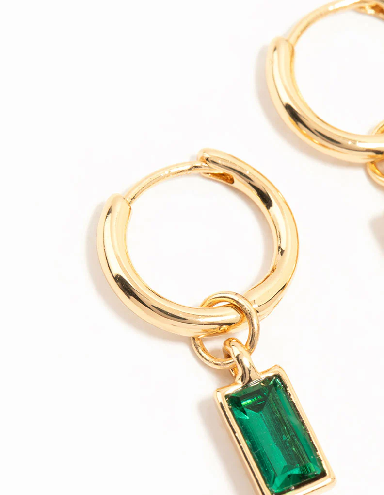 Gold Plated Shamrock & Green Diamante Huggie Earrings 2-Pack - Image 2