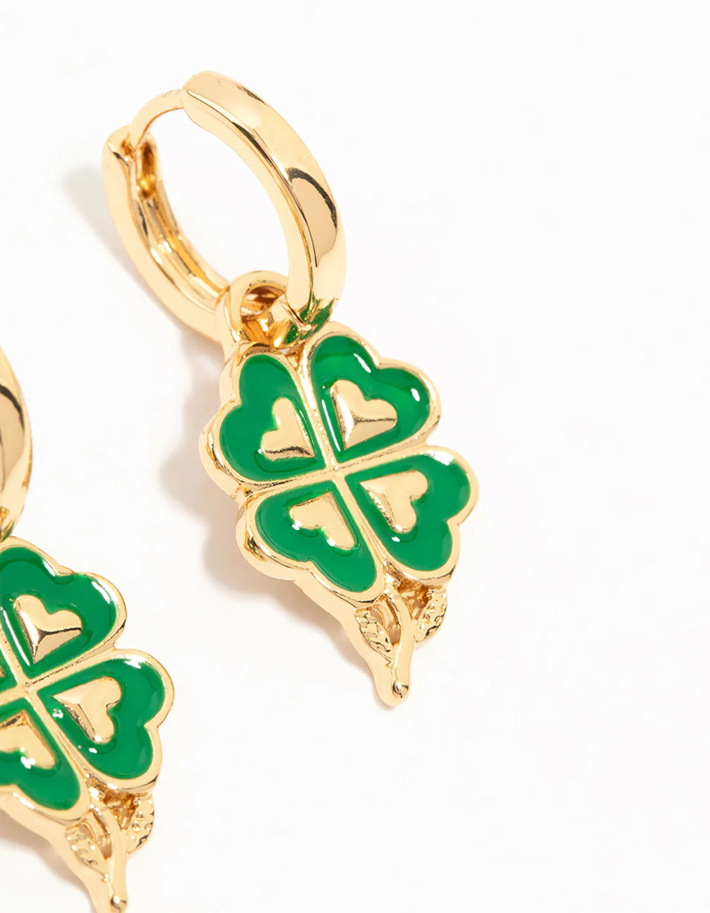 Gold Plated Shamrock & Green Diamante Huggie Earrings 2-Pack - Image 3