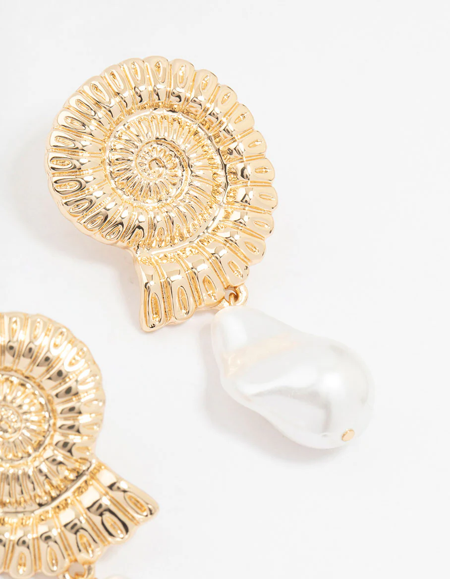 Gold Plated Shell And Pearls Drop Earrings - Image 3