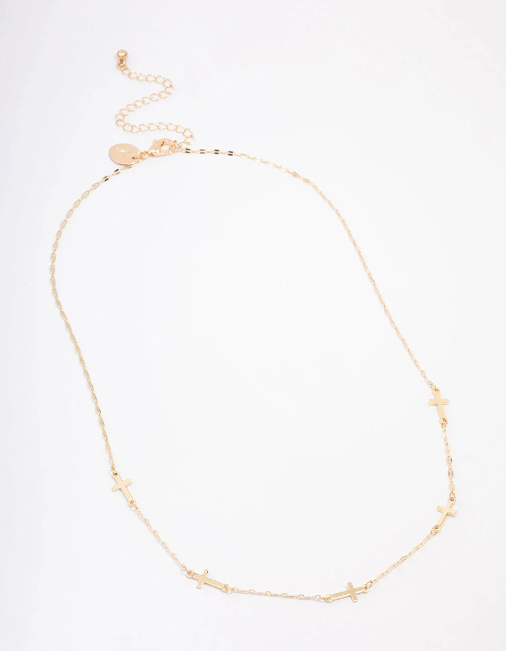 Gold Plated Simple Cross Station Chain Necklace - Image 2