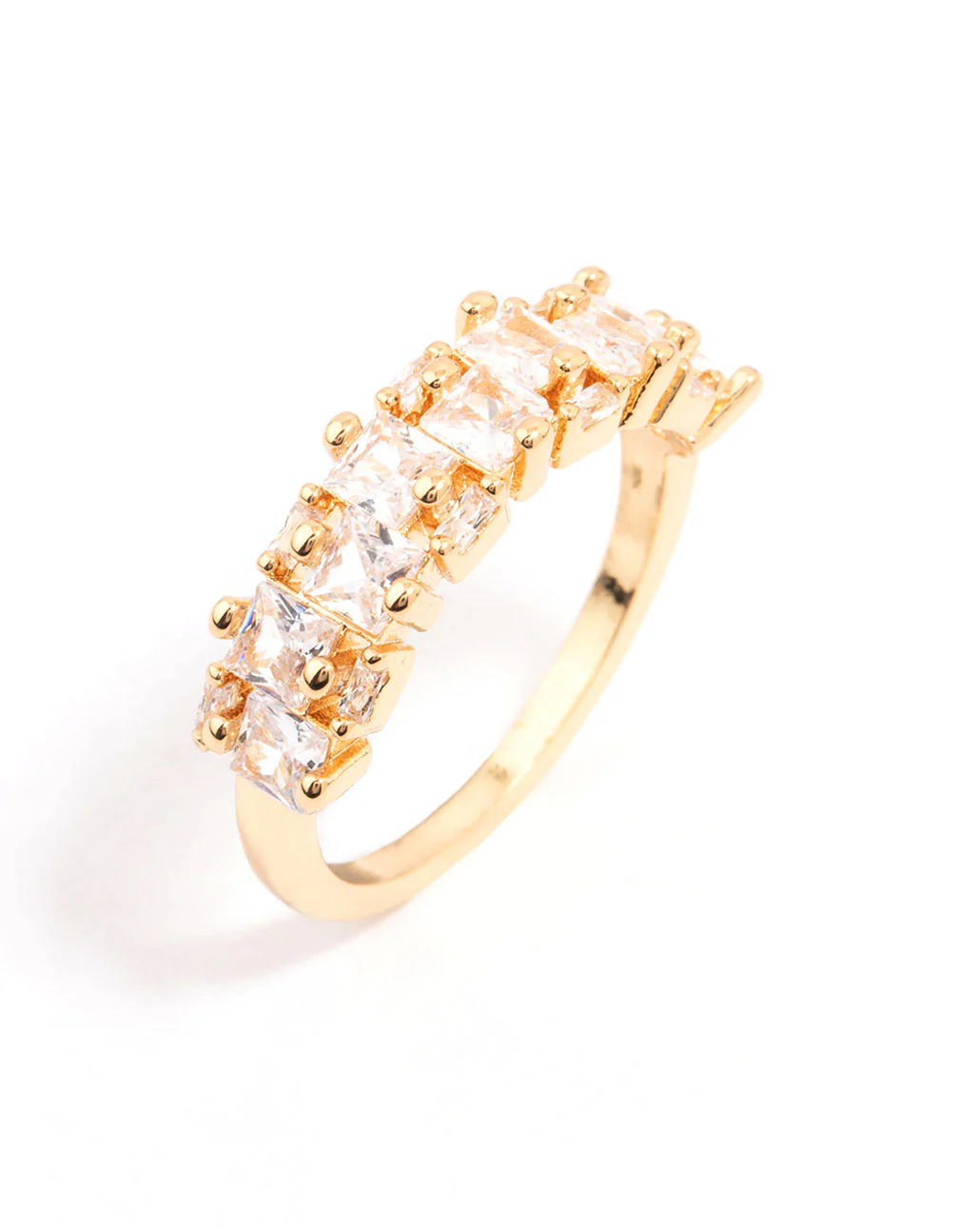 Gold Plated Staggered Cubic Zirconia Band Ring - Image 2
