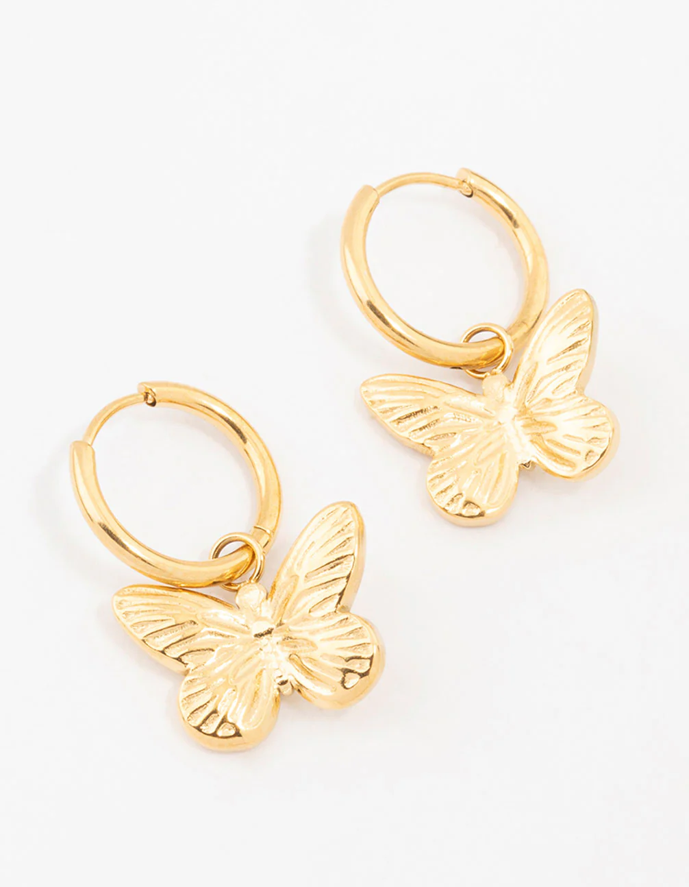 Waterproof Gold Plated Stainless Steel Butterfly Charm Hoop Earrings