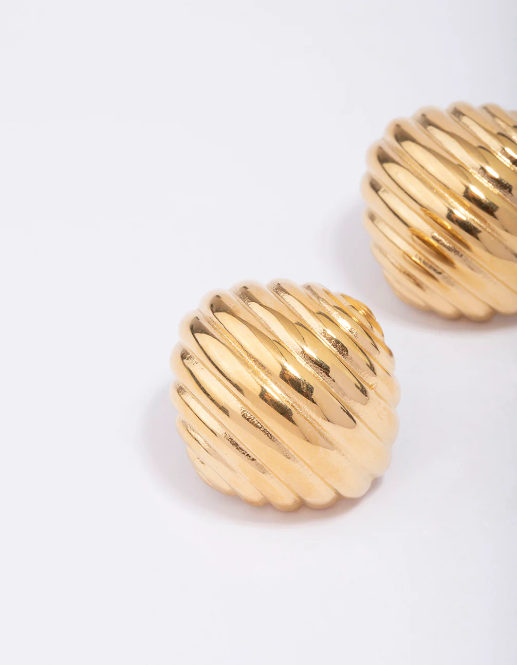 Waterproof Gold Plated Stainless Steel Croissant Textured Stud Earrings - Image 2