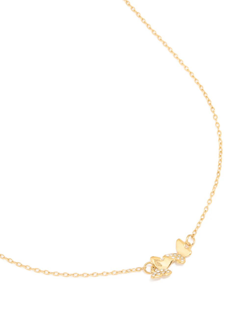 Gold Plated Stainless Steel Cubic Zirconia Butterfly Necklace