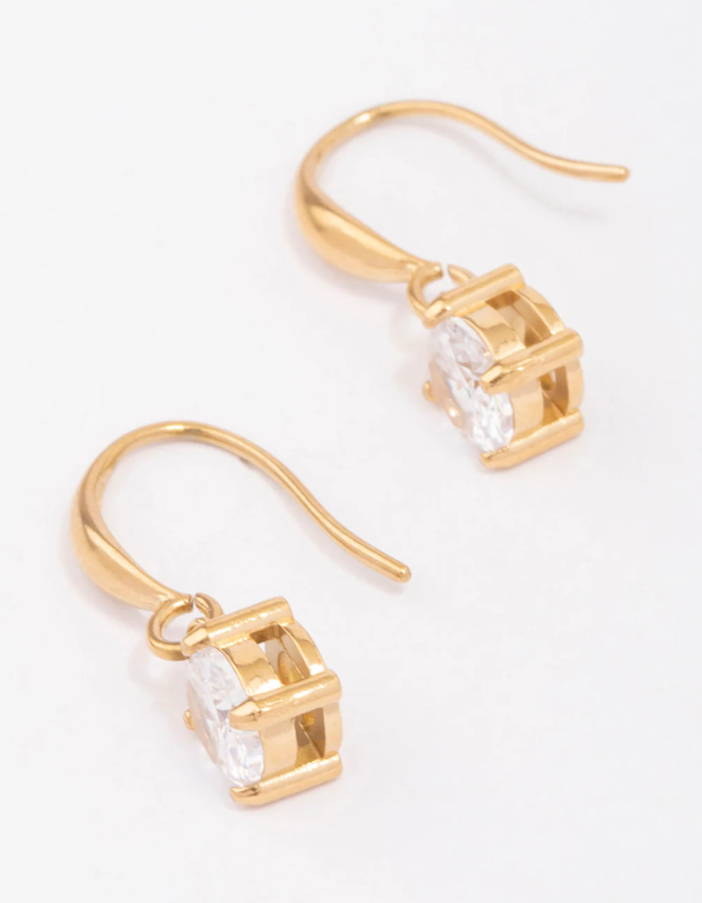Waterproof Gold Plated Stainless Steel Cubic Zirconia Solitaire French Hook Earrings - Image 3