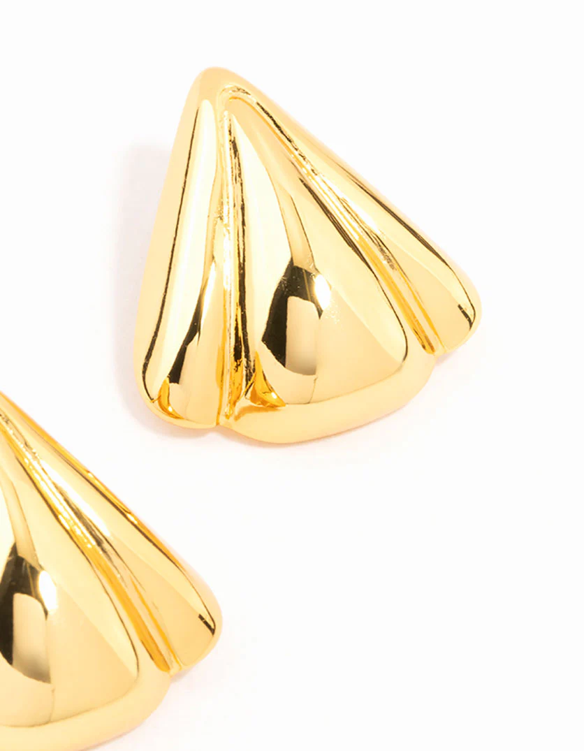 Waterproof Gold Plated Stainless Steel Fan Triangle Stud Earrings - Image 3