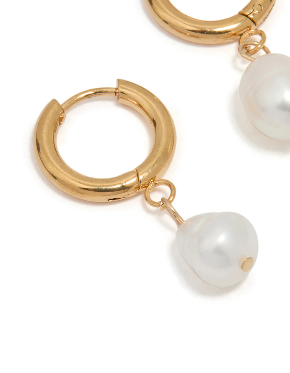 Waterproof Gold Plated Stainless Steel Freshwater Pearl Drop Huggie Earrings - Image 4