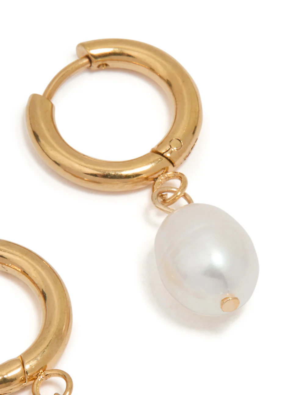 Waterproof Gold Plated Stainless Steel Freshwater Pearl Drop Huggie Earrings - Image 5