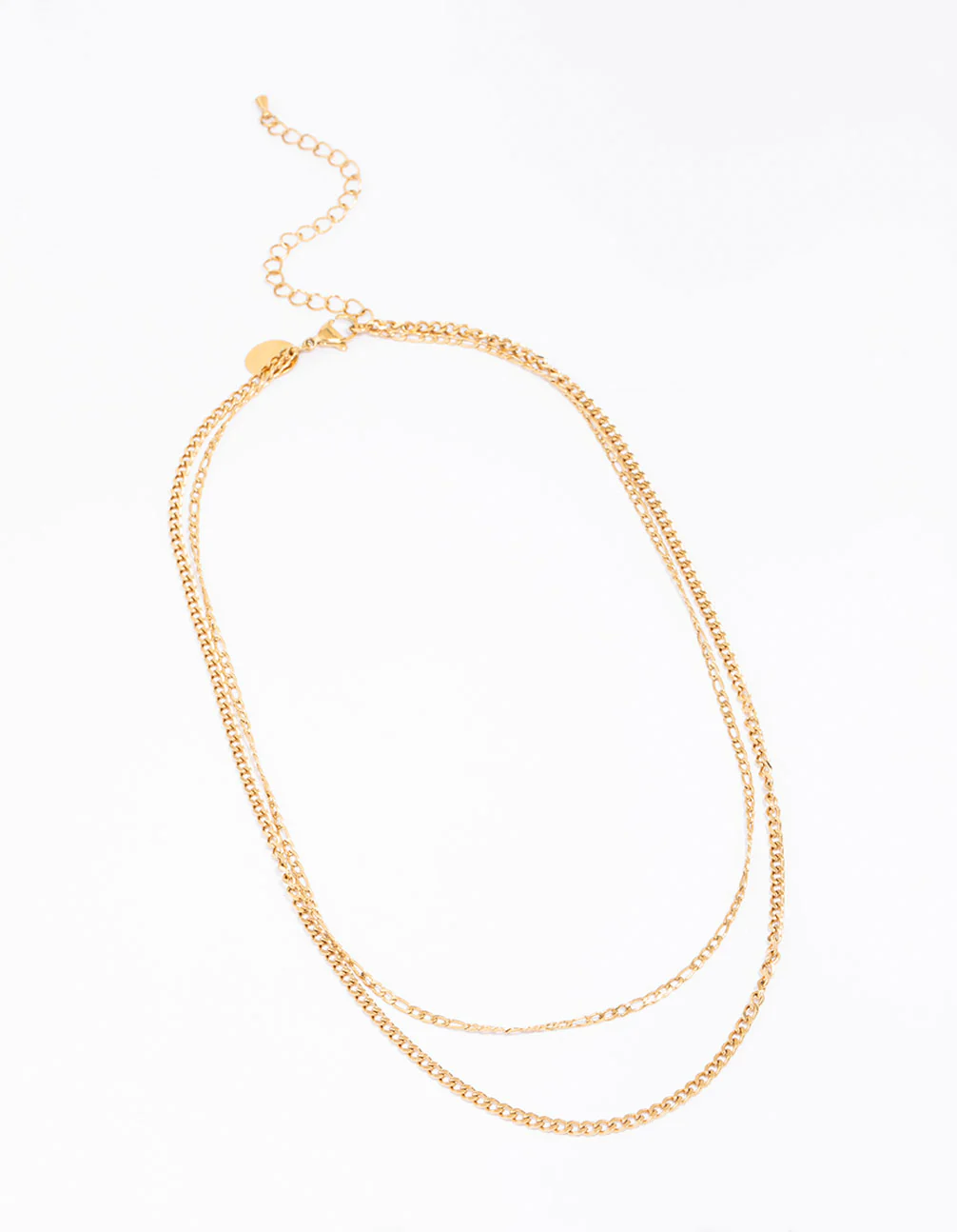 Waterproof Gold Plated Stainless Steel Layered Curb & Figaro Necklace - Image 2