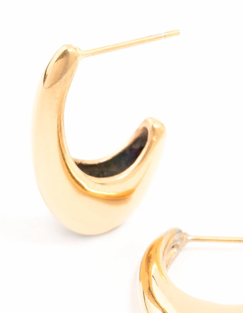 Waterproof Gold Plated Stainless Steel Oval Hoop Earrings - Image 2