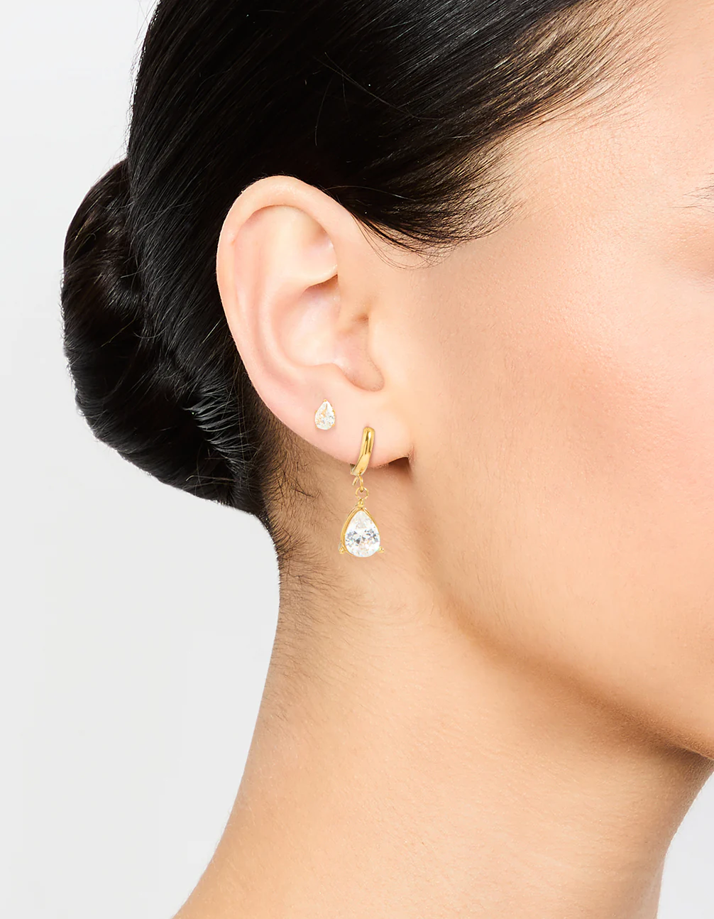 Waterproof Gold Plated Stainless Steel Pear Cut Cubic Zirconia Earrings 2-Pack - Image 2