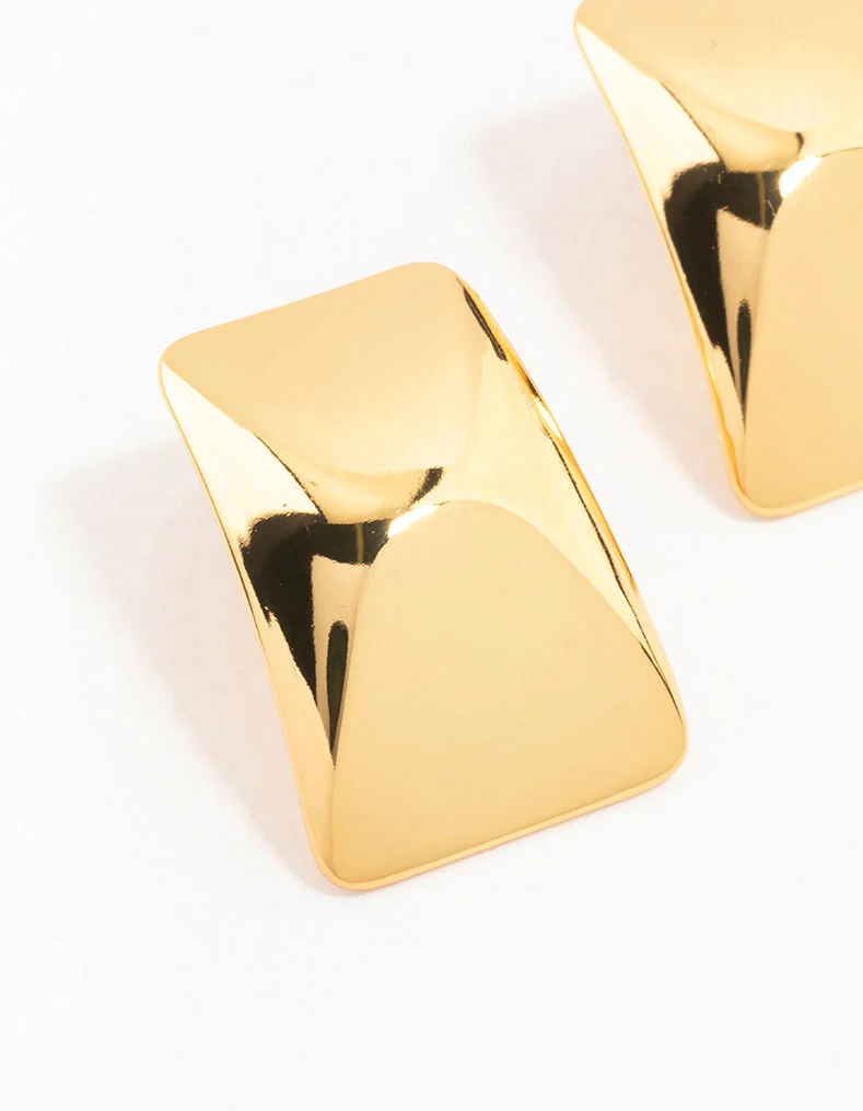 Waterproof Gold Plated Stainless Steel Rectangle Stud Earrings - Image 2