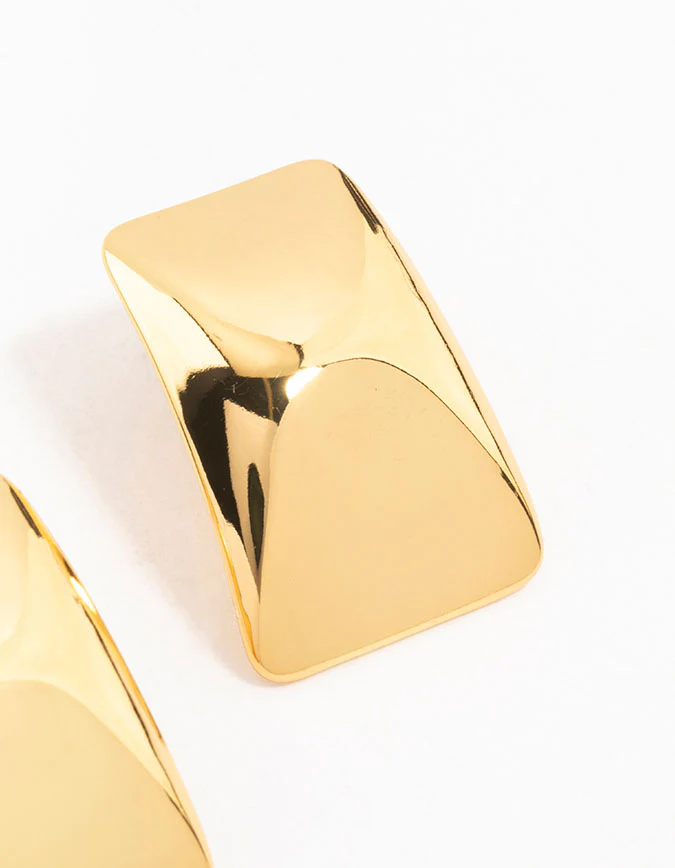 Waterproof Gold Plated Stainless Steel Rectangle Stud Earrings - Image 3