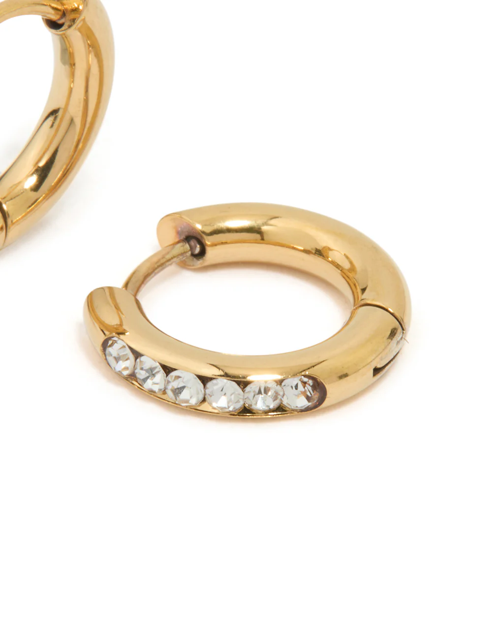 Waterproof Gold Plated Stainless Steel Round Diamante Clicker Hoop Earrings - Image 5