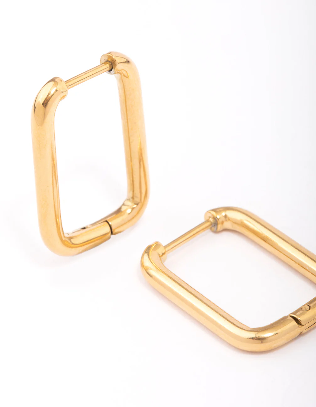 Waterproof Gold Plated Stainless Steel Small Rectangular Hoop Earrings - Image 2