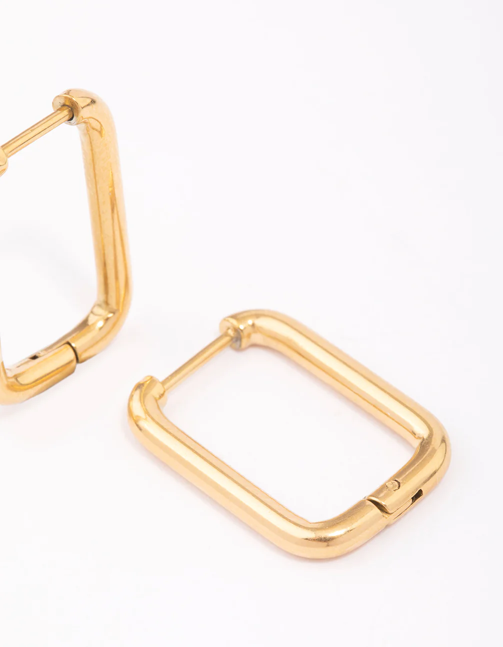 Waterproof Gold Plated Stainless Steel Small Rectangular Hoop Earrings - Image 3
