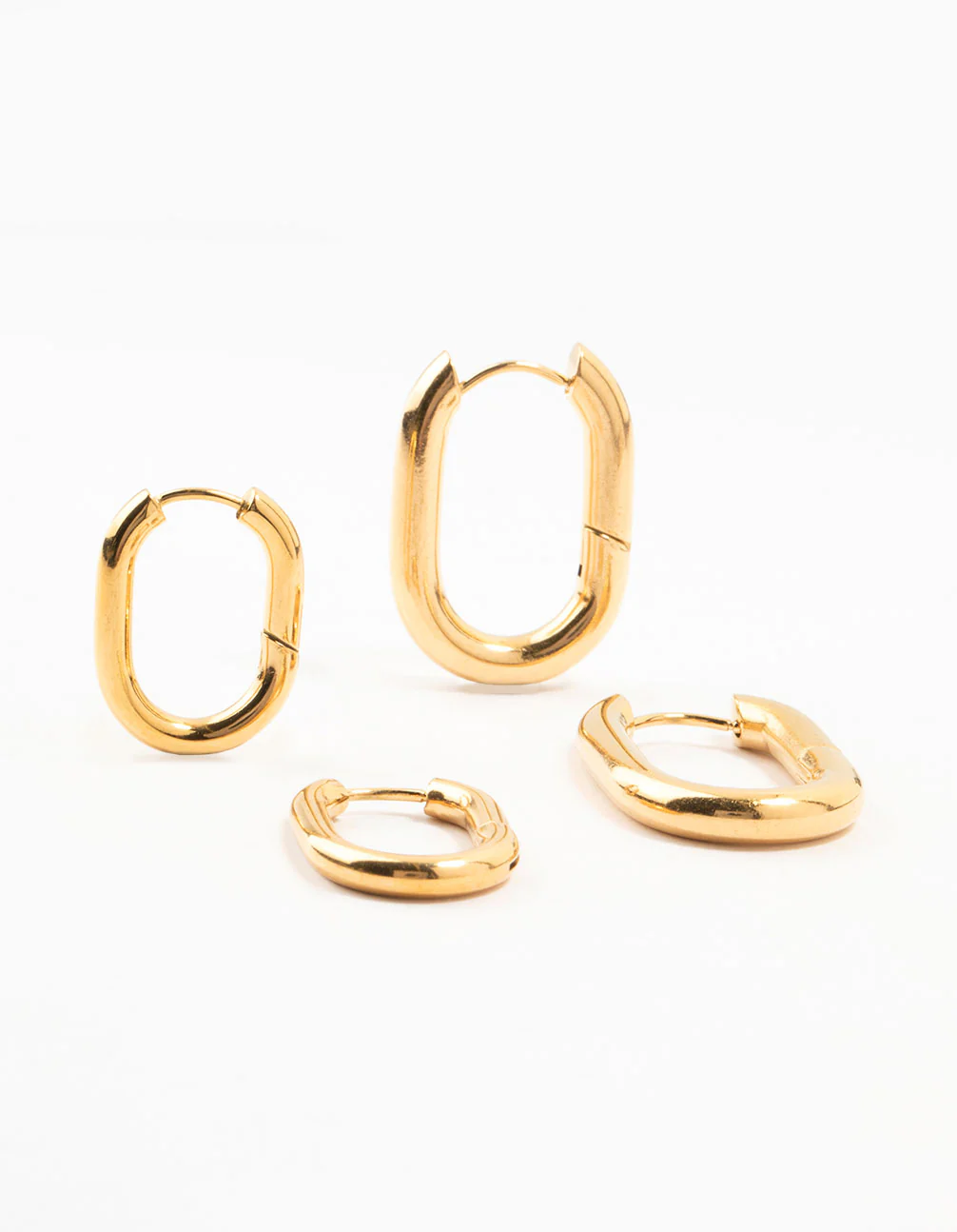 Waterproof Gold Plated Stainless Steel Square Oval Hoop Earrings 2-Pack - Image 3