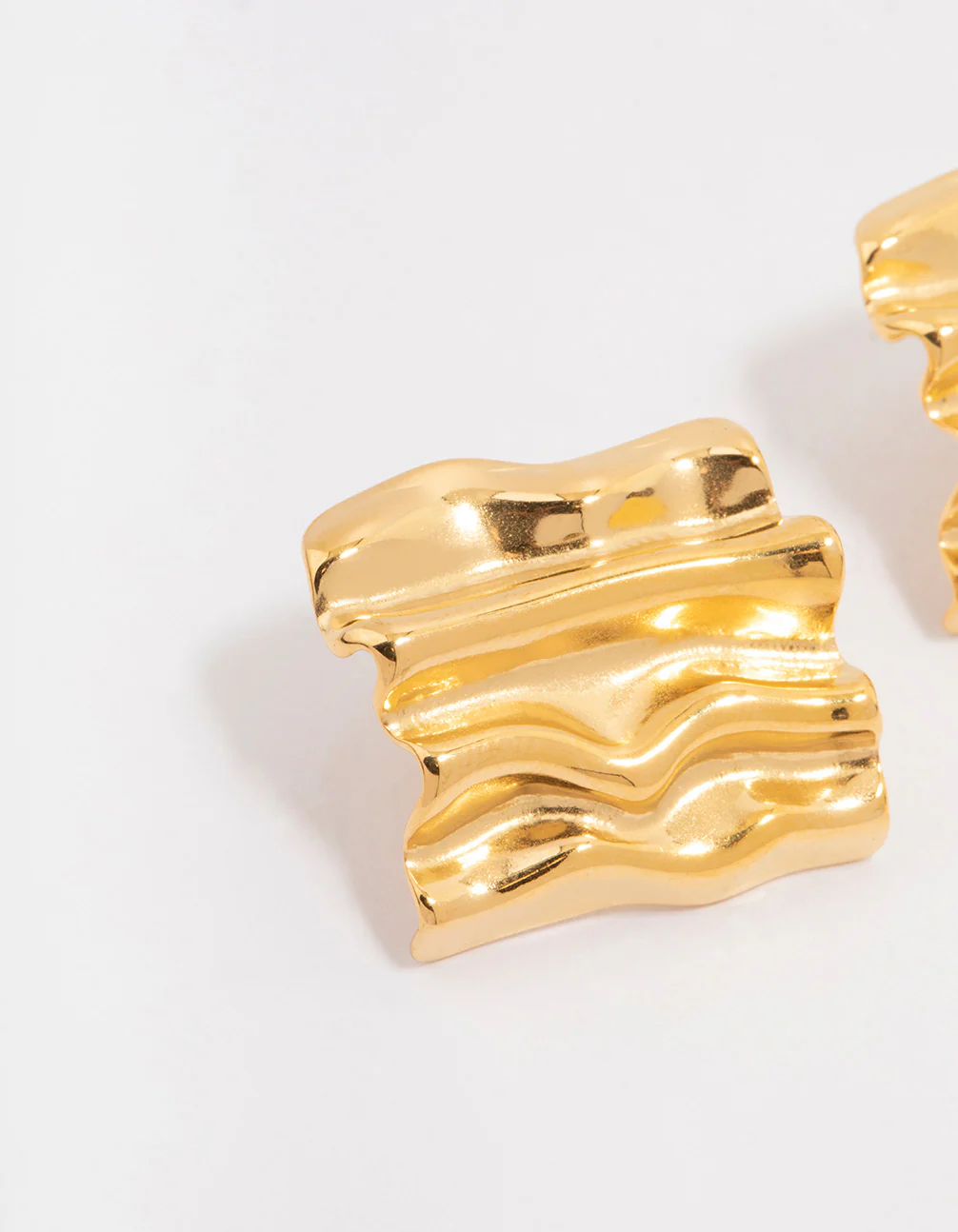 Waterproof Gold Plated Stainless Steel Square Textured Stud Earrings - Image 4