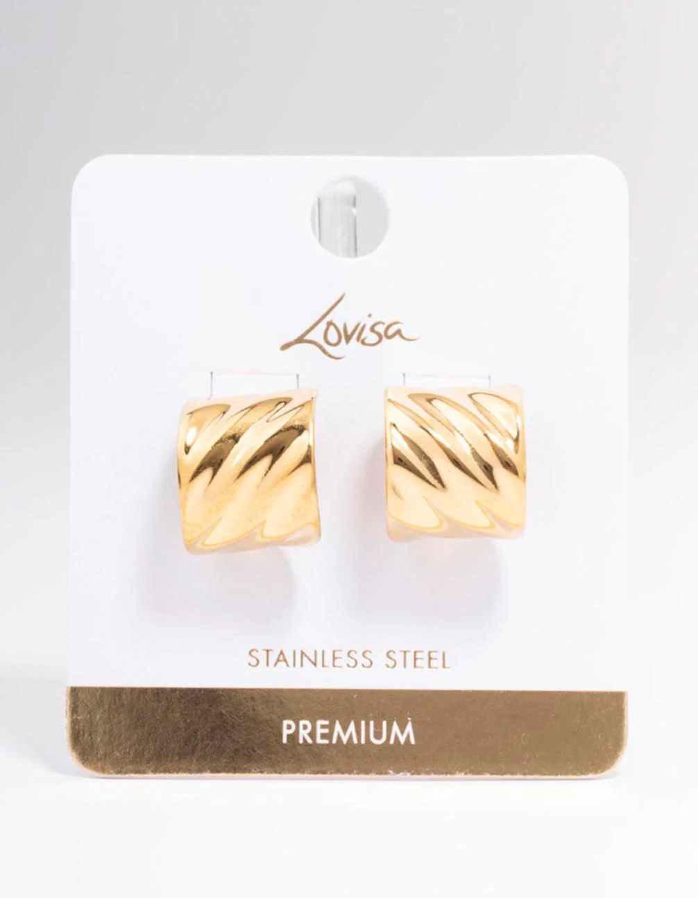 Waterproof Gold Plated Stainless Steel Wavy Wide Hoop Earrings - Image 3