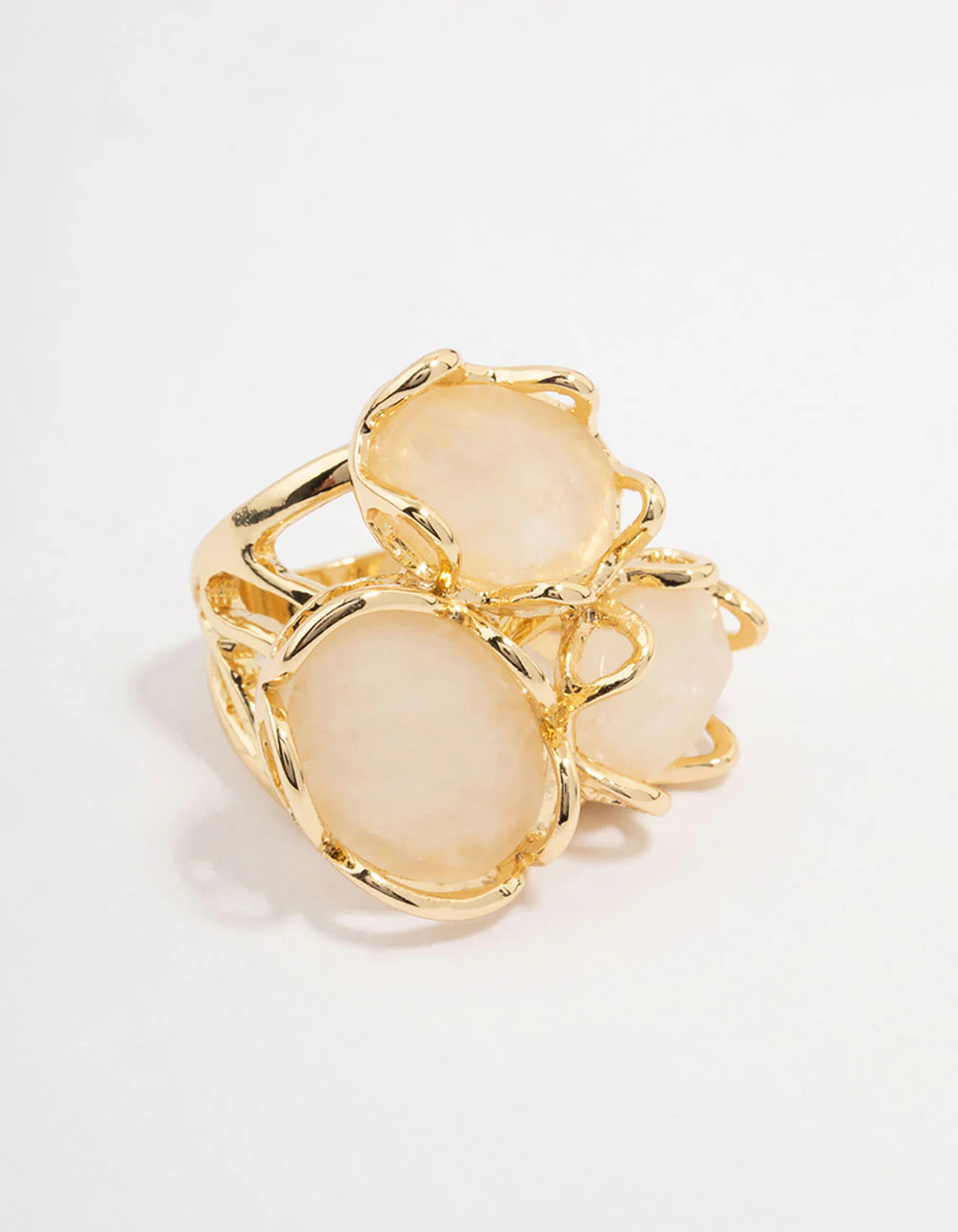 Gold Plated Statement Semi-Precious Trio Ring
