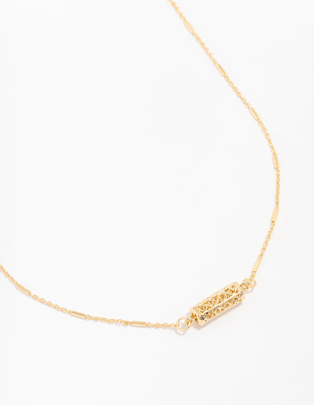 Gold Plated Brass Station Barell Necklace