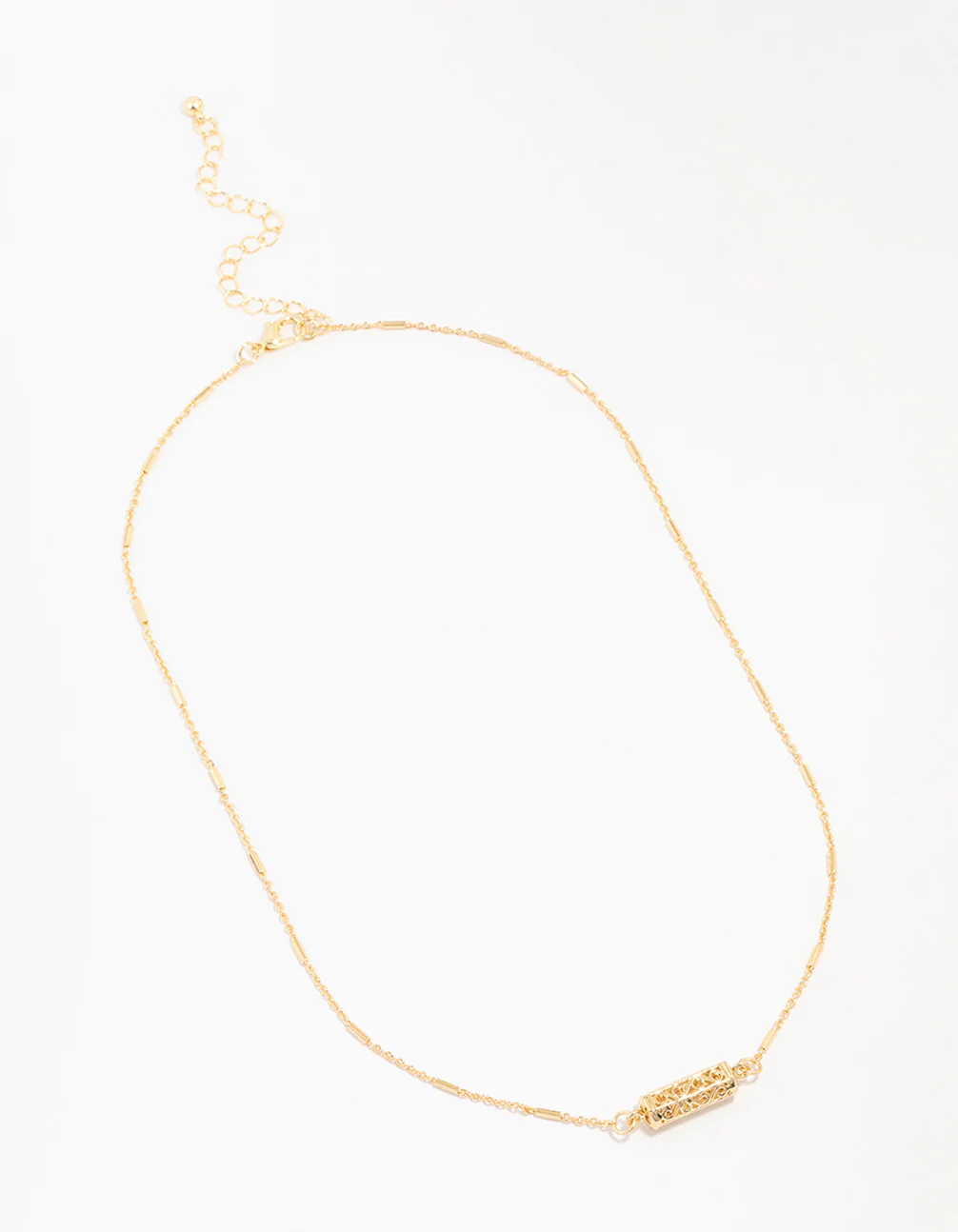 Gold Plated Brass Station Barell Necklace - Image 2