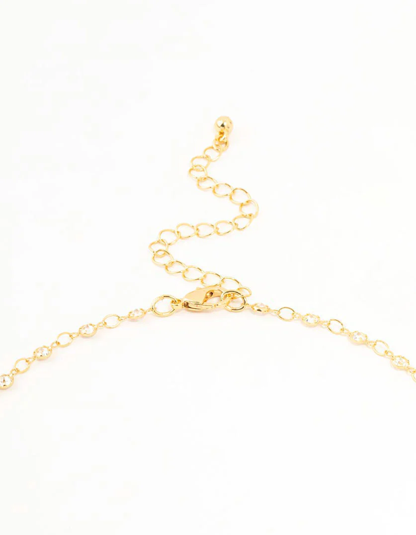 Gold Plated Station Flat Crystal Necklace - Image 3