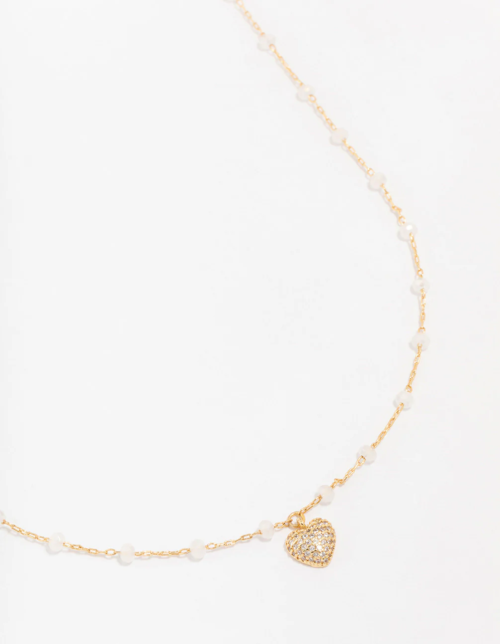 Gold Plated Brass Station Puffy Cubic Zirconia Heart Pendant Necklace