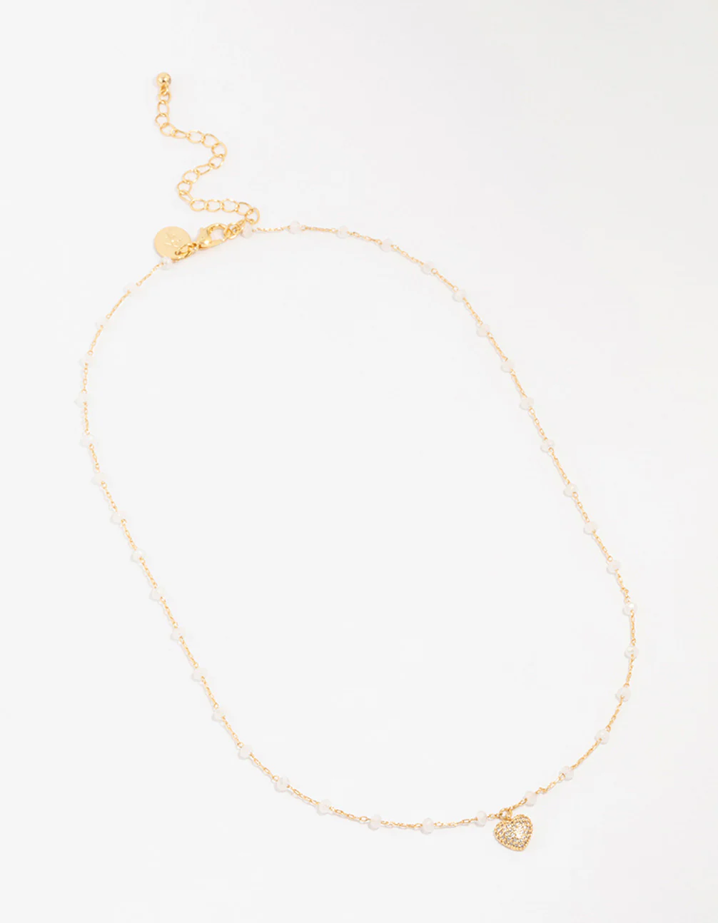 Gold Plated Brass Station Puffy Cubic Zirconia Heart Pendant Necklace - Image 2