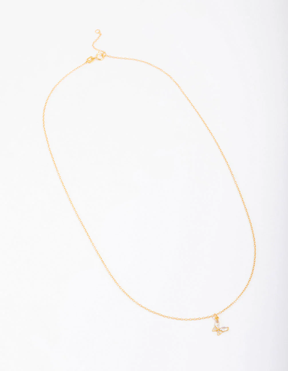 Gold Plated Sterling Silver Cubic Zirconia Butterfly & Angel Pendant Necklace - Image 2