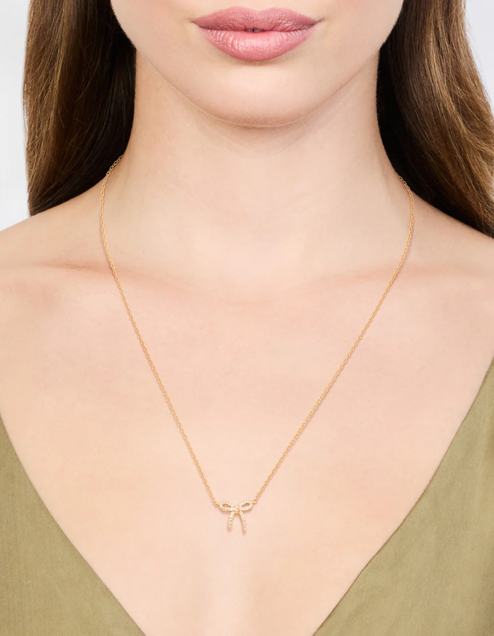 Gold Plated Sterling Silver Cubic Zirconia Bow Necklace - Image 2