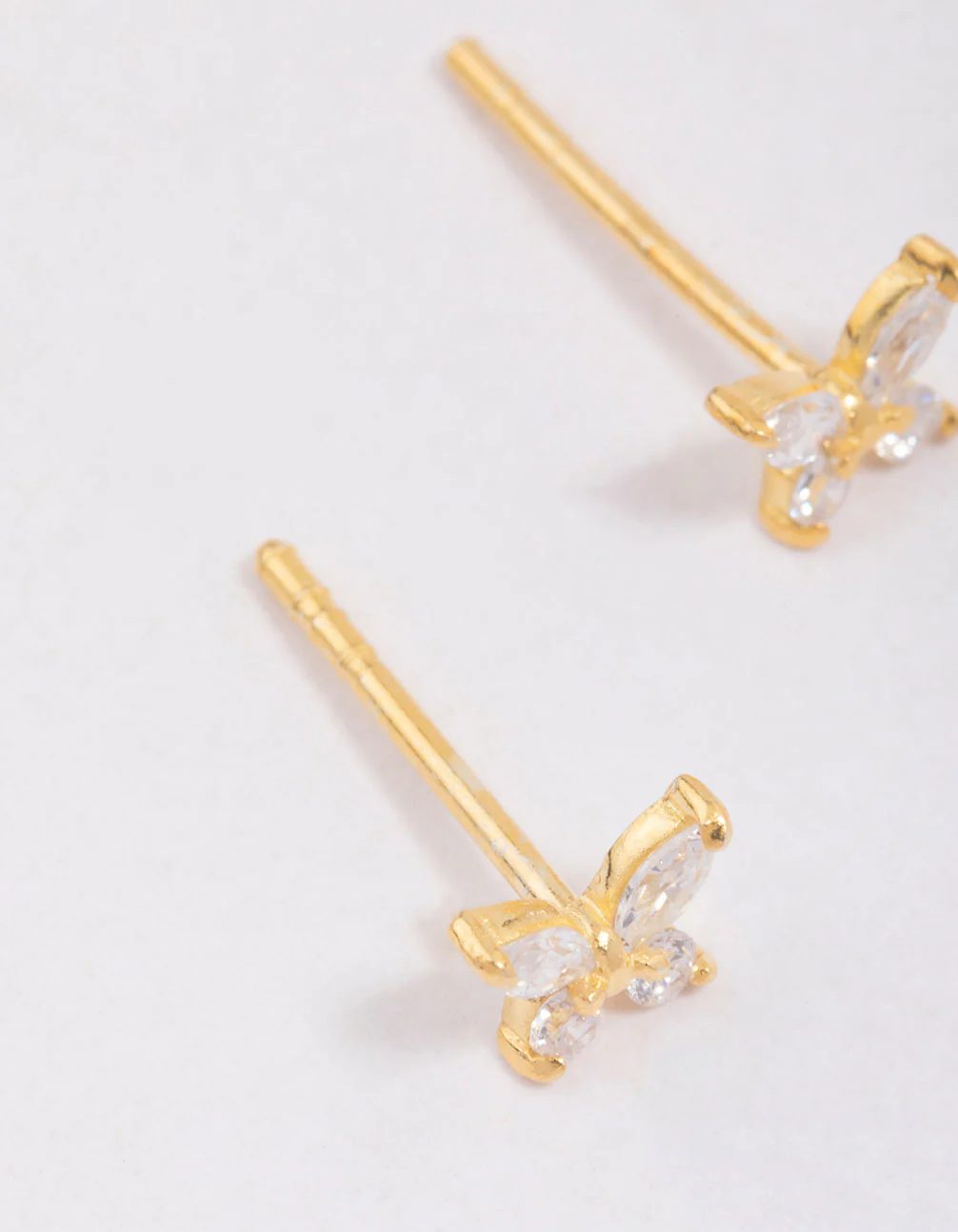 Gold Plated Sterling Silver Cubic Zirconia Butterfly Stud Earrings - Image 2