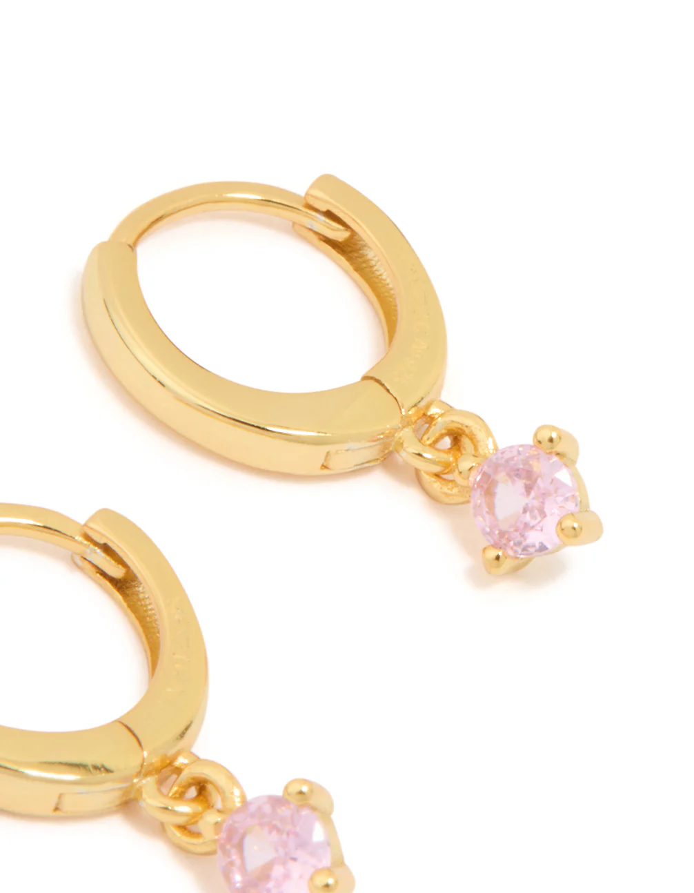 Gold Plated Sterling Silver Pink Cubic Zirconia Hoop Earrings - Image 3