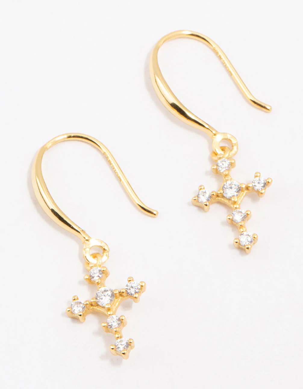 Gold Plated Sterling Silver Cubic Zirconia Cross Dangly Earrings