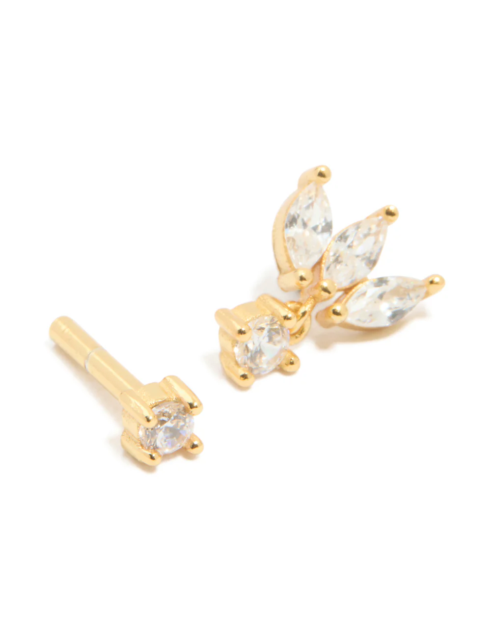 Gold Plated Sterling Silver Cubic Zirconia Fan Marquise Single Flat Back Stud - Image 2