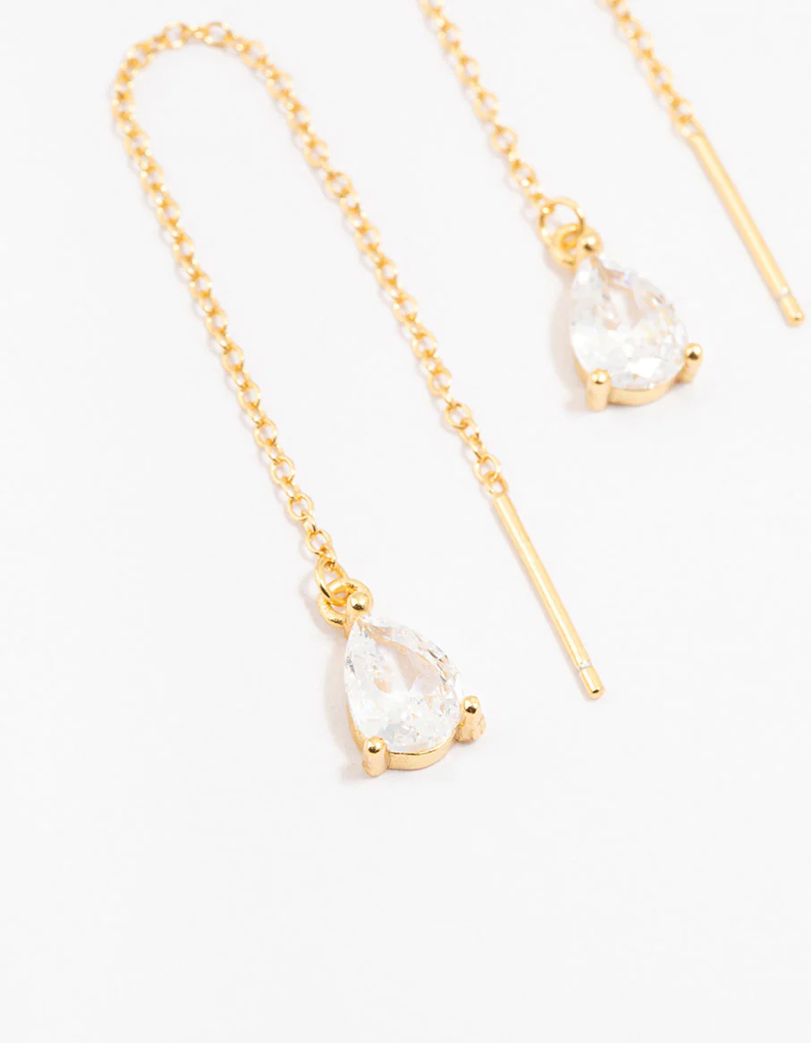 Gold Plated Sterling Silver Cubic Zirconia Pear Drop Earrings - Image 2