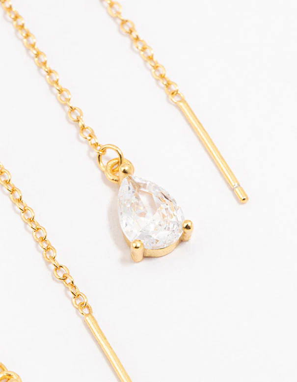 Gold Plated Sterling Silver Cubic Zirconia Pear Drop Earrings - Image 3