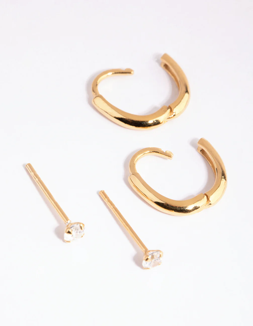 Gold Plated Sterling Silver Diamante & Oval Huggie Earring Pack - Image 4