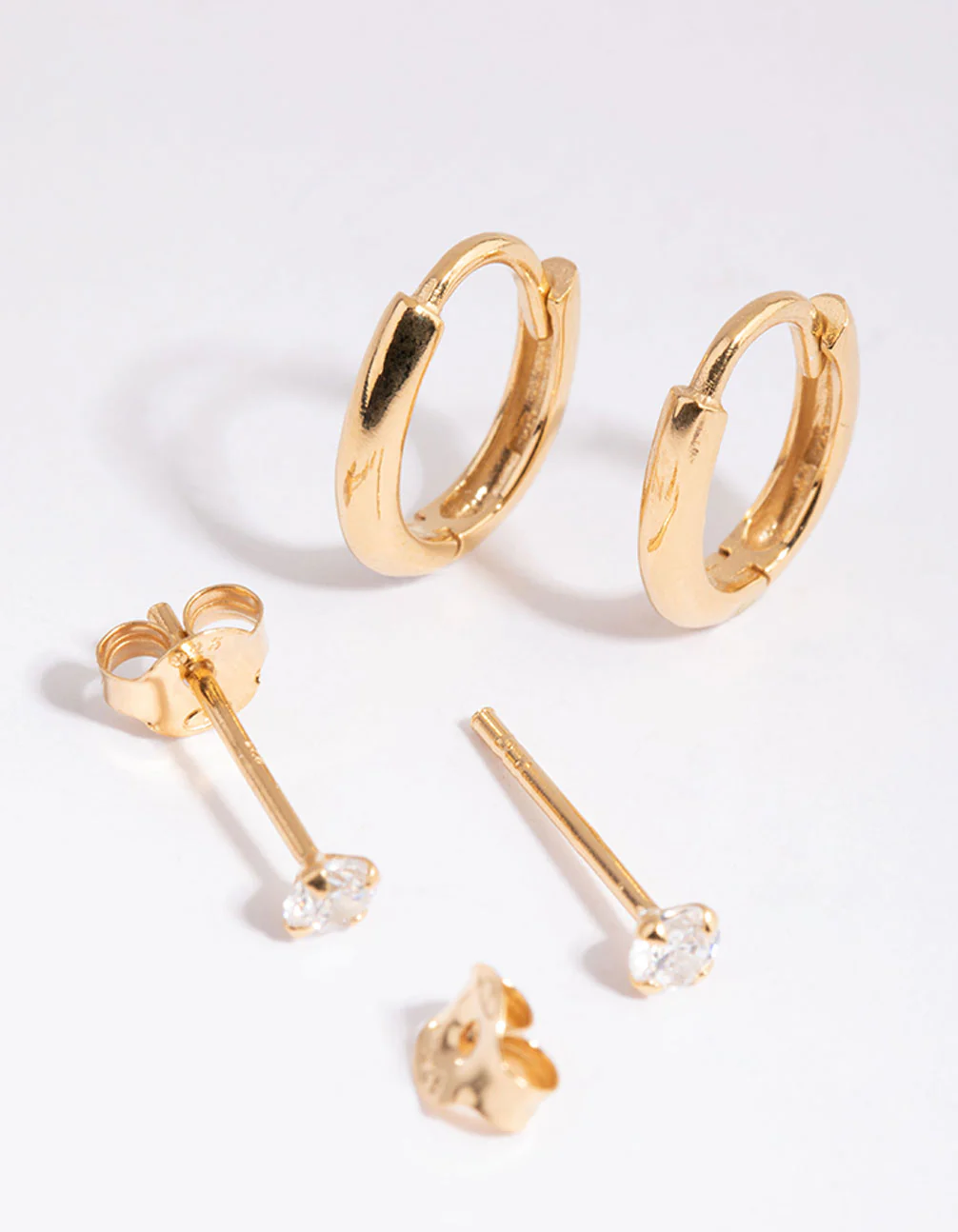 Gold Plated Sterling Silver Diamante & Oval Huggie Earring Pack - Image 5