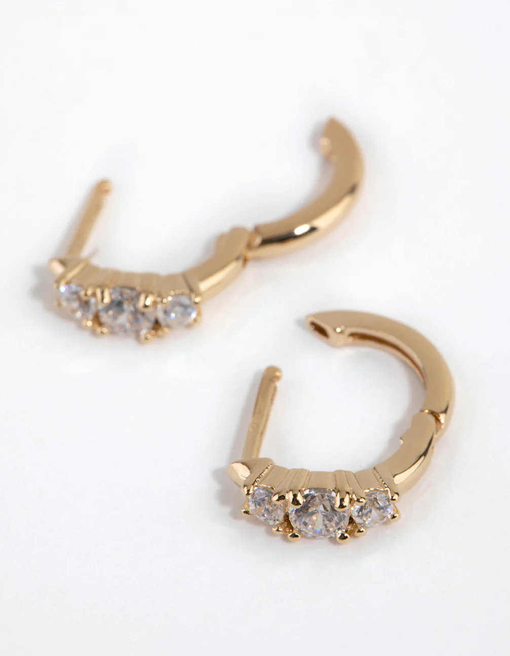 Gold Plated Sterling Silver Round Cubic Zirconia Huggie Earrings - Image 4