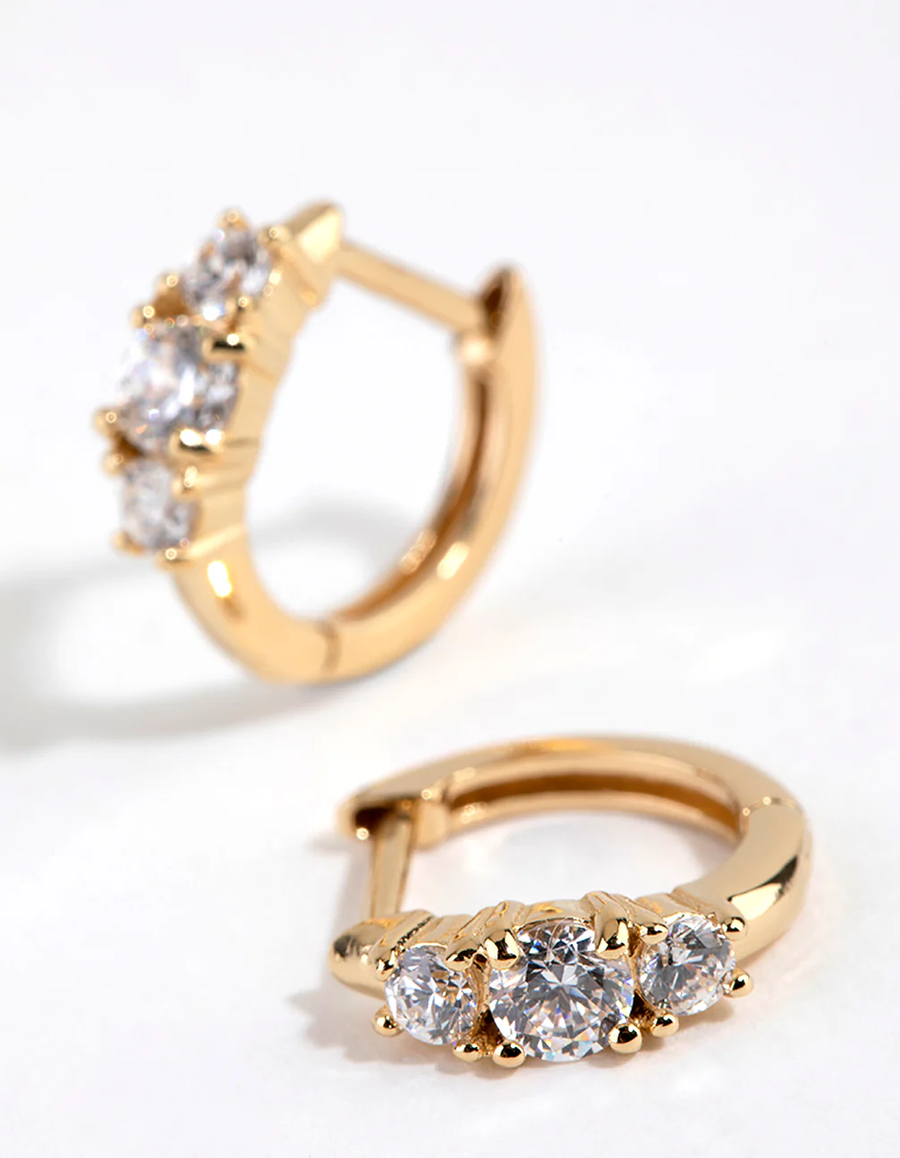 Gold Plated Sterling Silver Round Cubic Zirconia Huggie Earrings - Image 5