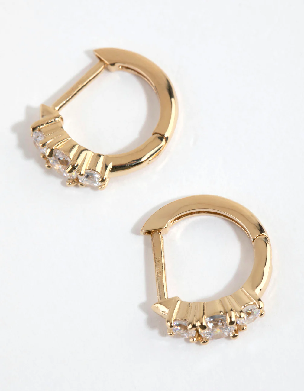 Gold Plated Sterling Silver Round Cubic Zirconia Huggie Earrings - Image 6