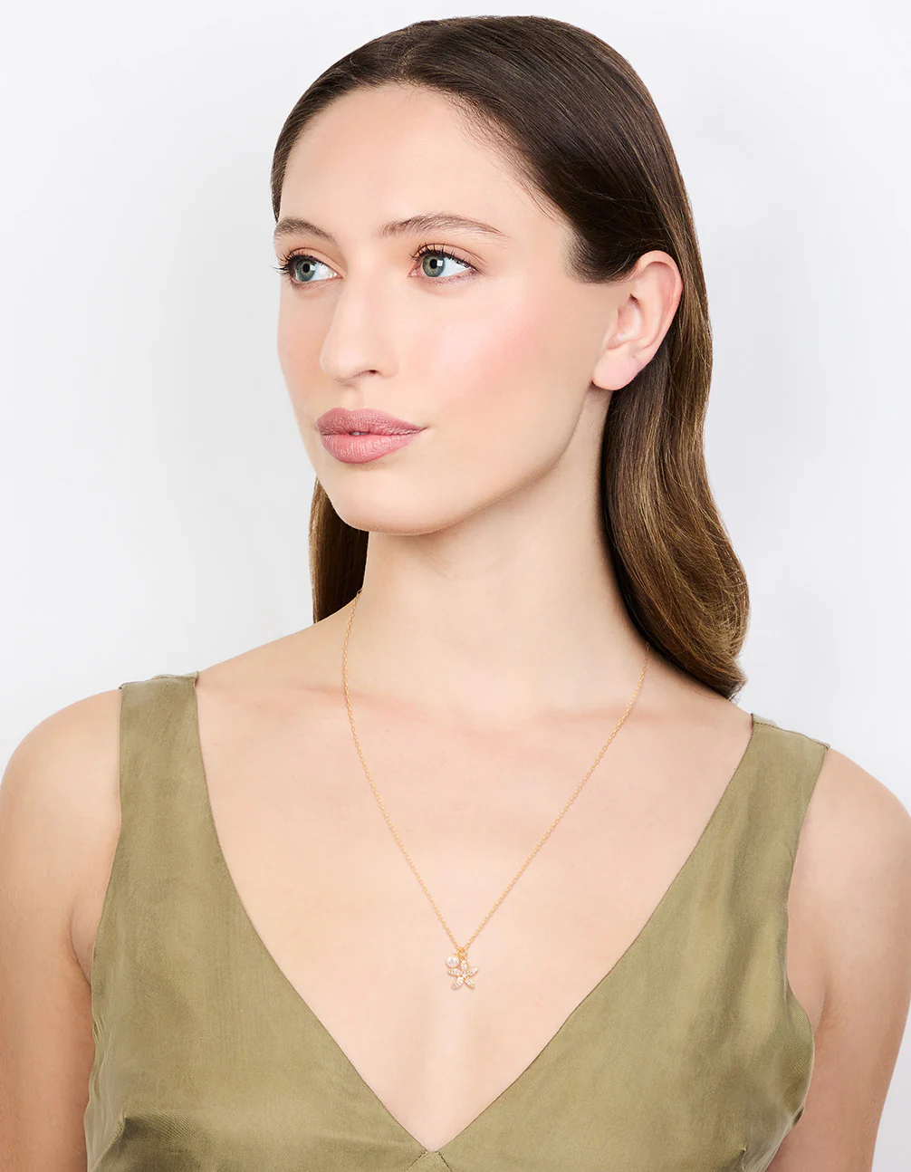 Gold Plated Sterling Silver Starfish Freshwater Pearl Chain Necklace - Image 3