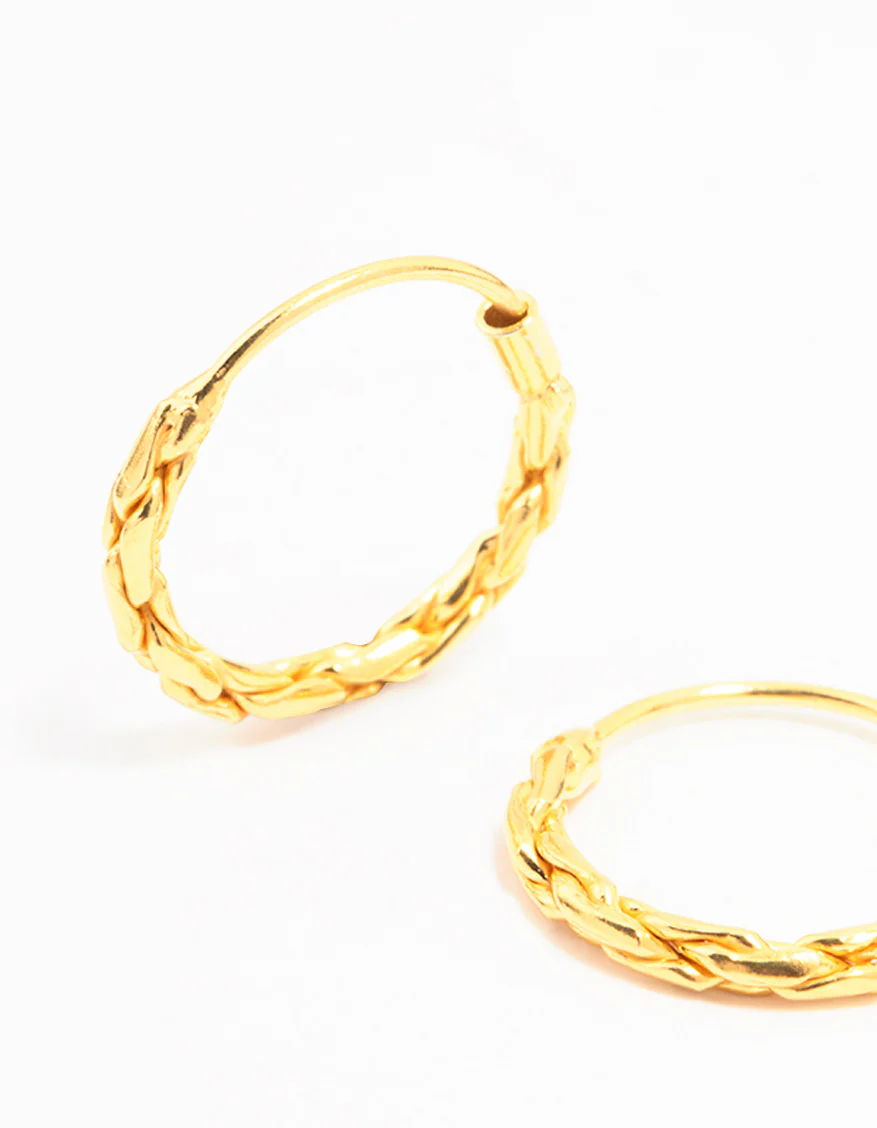 Gold Plated Sterling Silver Twisted Hoop Earrings - Image 2