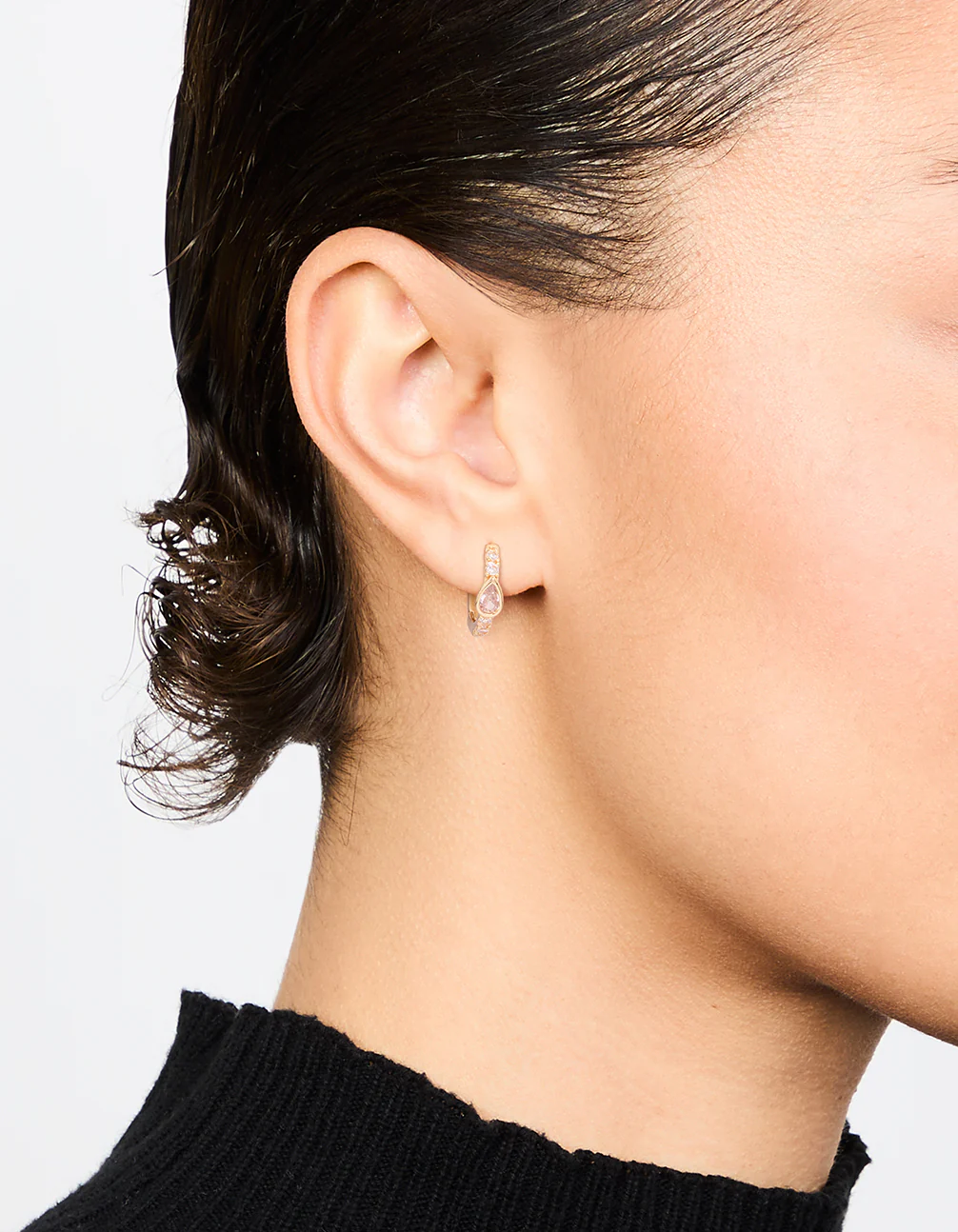 Gold Plated Stone Pave Hoop Earrings - Image 2