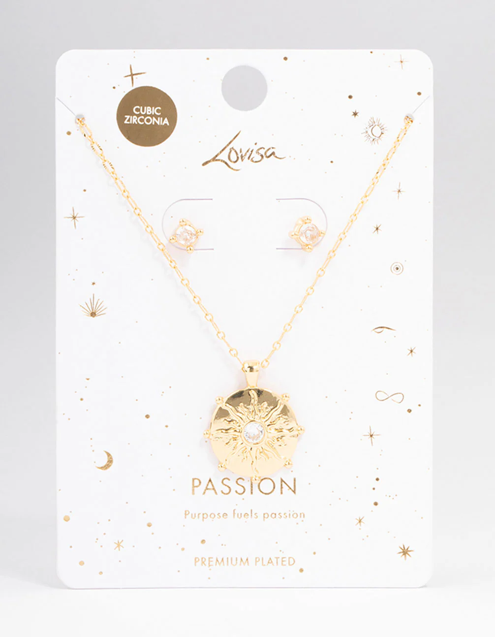 Gold Plated Sun Wheel Necklace & Earring Jewellery Set - Image 2