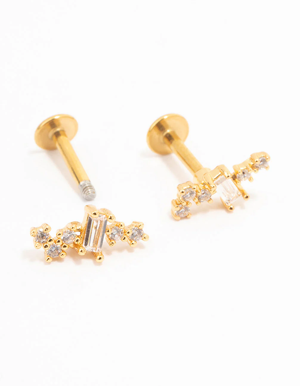 Gold Plated Surgical Steel Baguette Rounded Cubic Zirconia Flat Backs 2-Pack - Image 2